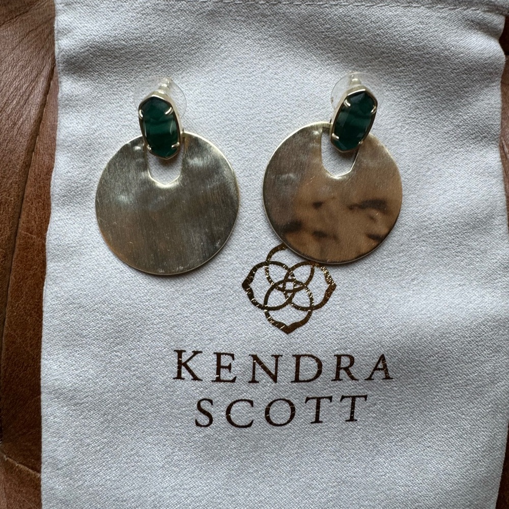 Kendra Scott Light Gold and Green Earrings